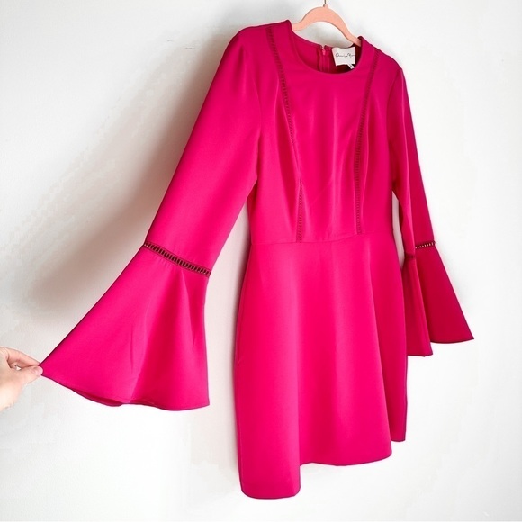 Charles Henry Fuchsia Pink Bell Sleeve Cocktail Mini Dress sz Small - Picture 2 of 5